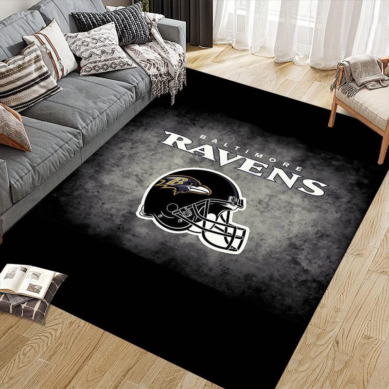 Ravens Flannel Printed Carpet, Home Sofa Decoration for Living Room & Bedroom, Non‑Slip Play Flannel Floor Mat for Game Room