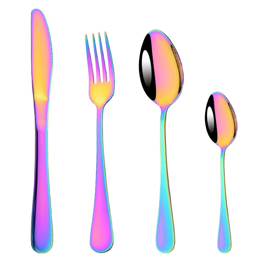 4Pcs White Gold Western Dinnerware Cutlery Set Dinner Flatware Knife Fork Spoon Stainless Steel Silverware Home Tableware Set