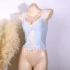 Sexy Lace Trim Striped Cropped Camisole Women Vacation Casual Tank Top