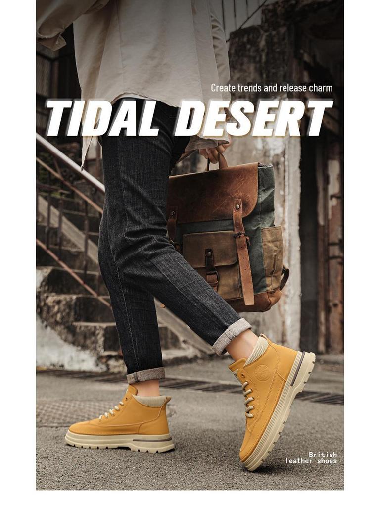 Men's Autumn High-Top Leather Martin Boots: Trendy, Thick-Soled Korean Style Casual Shoes