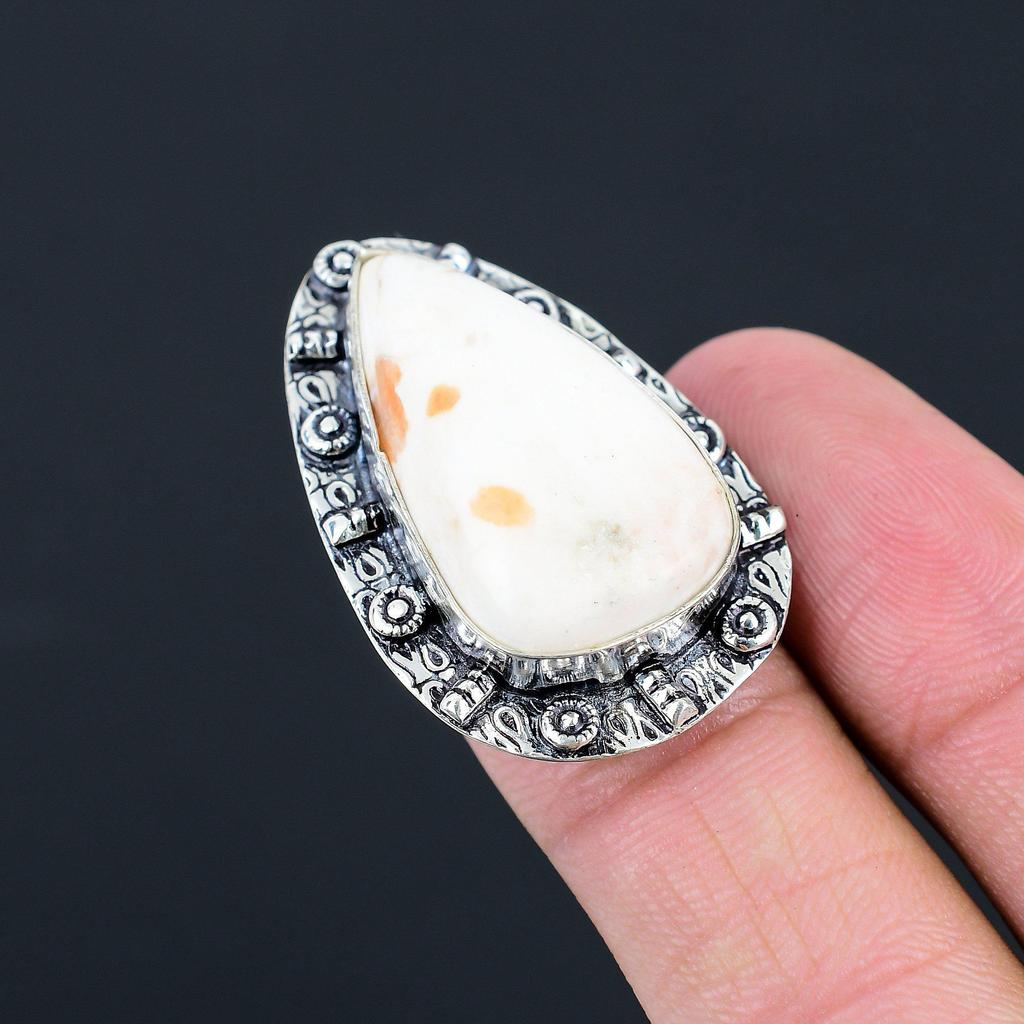 Scolecite Stone Statement Sister Unique Ring Jewelry Size 7 925 Sterling Silver