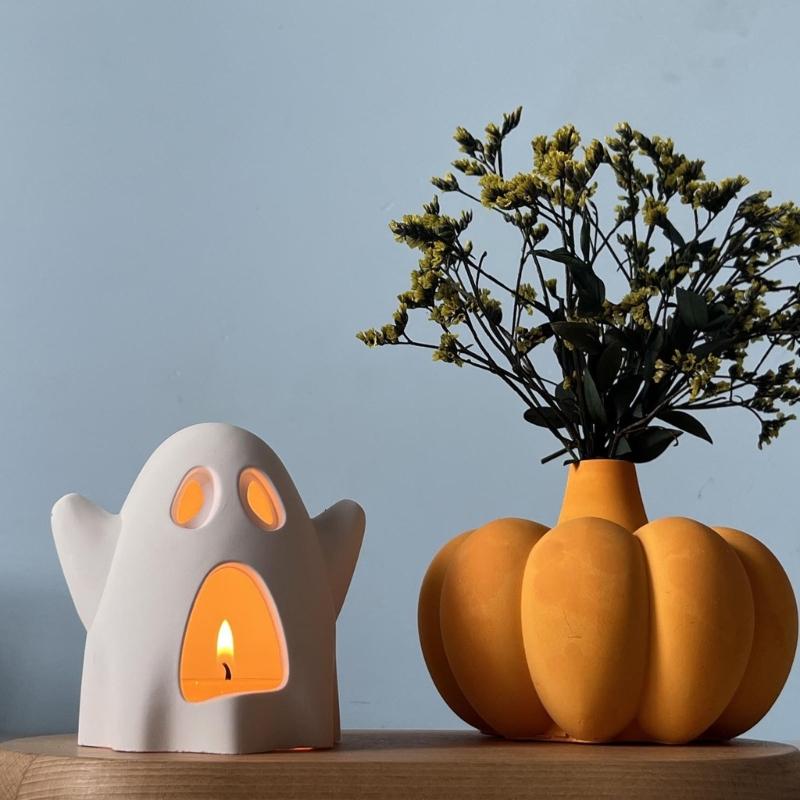 Spooky Shape Silicone Mold For Epoxy Resin Candle Holder Tealight Stand Crafting Halloween Decoration Cement Craft