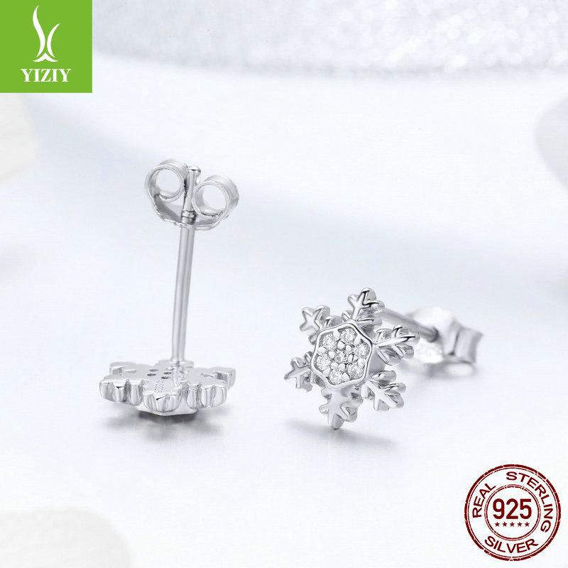 Europäischer & Amerikanischer Stil S925 Silber Schneeflocken Weihnachts-Ohrringe, Vielseitig Weißgoldplattiert BSE009