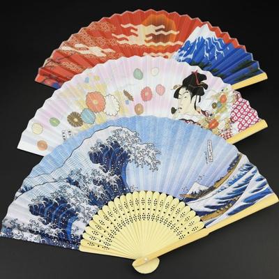 Portable Bamboo Folding Fan Bamboo Handle Japanese Style Props Fan Home Decoration Paper Fan