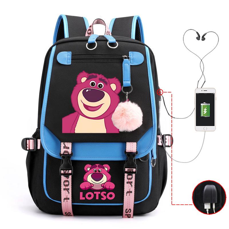 Mengmeng Xiaoqing Strawberry Bear Printing College Style Campus Primary School Student School Bag Lightweight And Large Capacity
