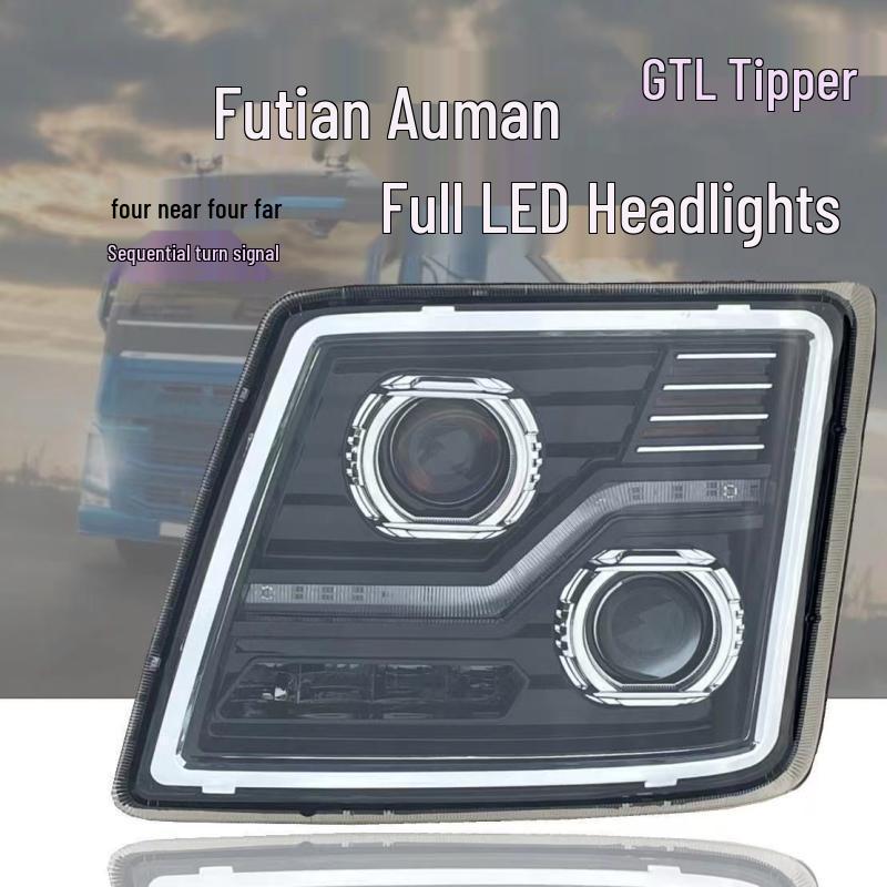 Compatible with dual-lens LED headlight upgrade for new Ouman GTL dump truck. Black Gold Dual Lens LED - Driver Side