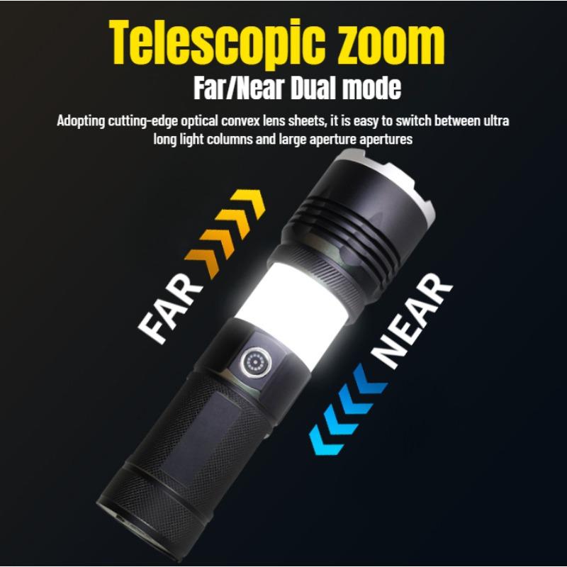 High Power LED Flashlight White Laser Telescopic Zoom Torch COB Light Rechargeable Outdoor Tactical Hand Lamp Camping Lantern