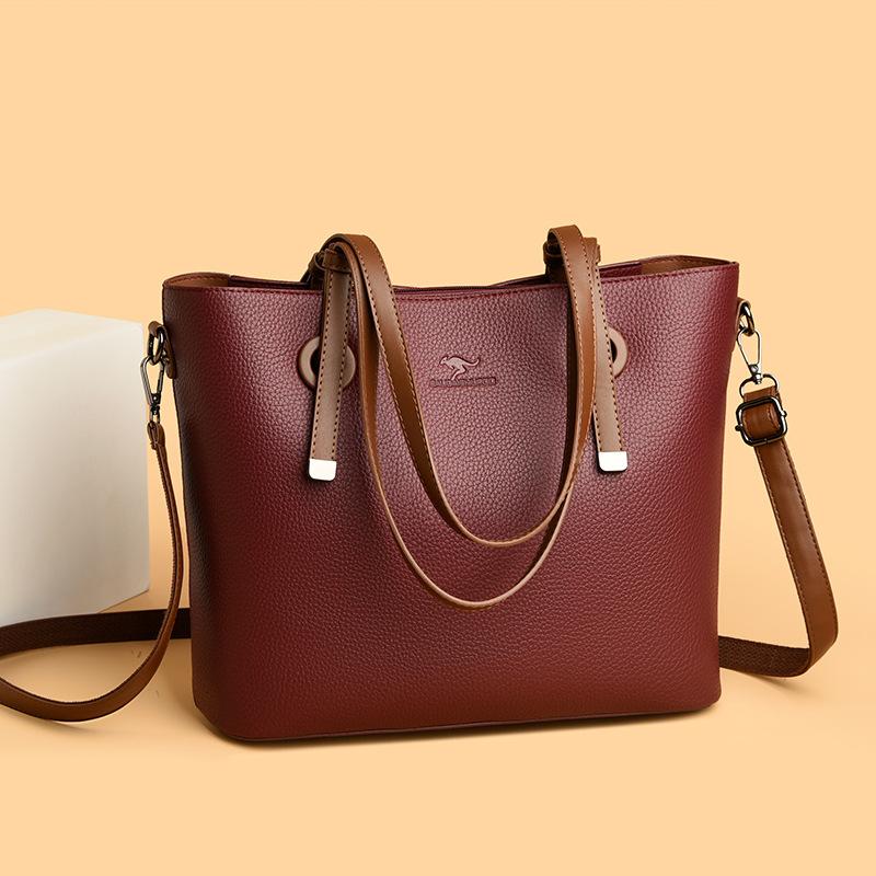 Large capacity solid color women's bag autumn new temperament lychee pattern simple underarm bag fashionable retro tote bag