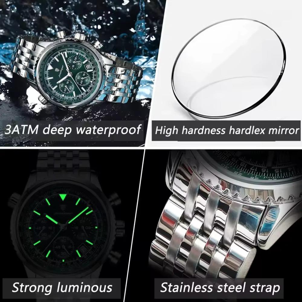 POEDAGAR Casual Man Clock Chronograph Date Waterproof Luminous Quartz Watches Stainless Steel Fashion Wristwatch Reloj