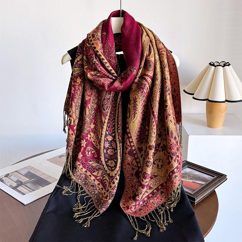 Women S Ethnic Style Court Paisley Print Tassel Long Scarf Elegant Shawl