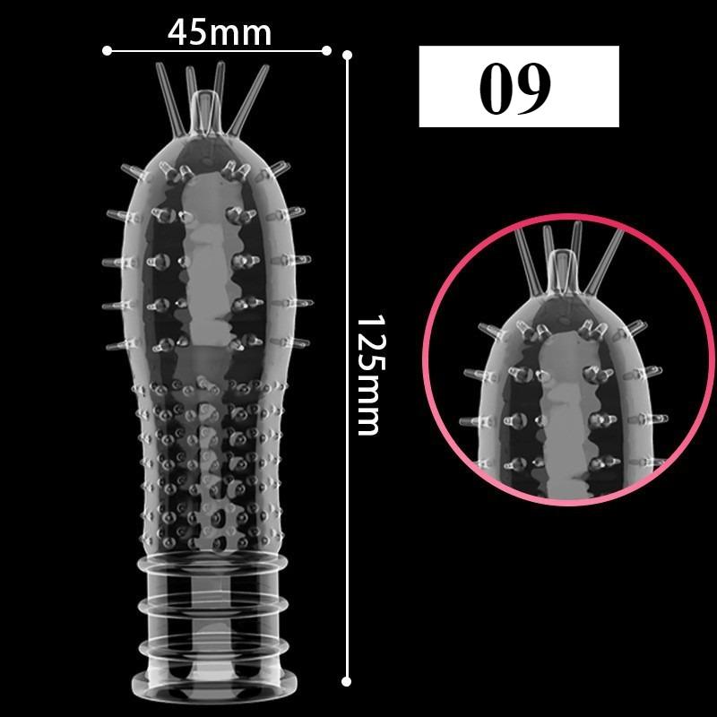 1PCS Transparent Penis Covers Extender Men's Crystal Wolf Tooth Condoms Finger Cock Ring Adult  Sex Toys For Male Longer Lasting