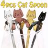 Cute Cat Coffee Spoon Stainless Steel Teaspoons Ice Cream Dessert Snack Scoops Cartoon Mini Cats Spoons Tableware Kitchen Tools
