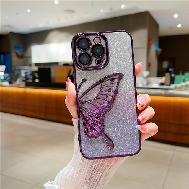 For iPhone 16E 15 Pro Max Fashion Glitter Butterfly Luxury Plating Frame Phone Case For iPhone 11 12 13 14 Plus Protective Cover