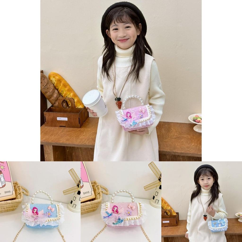 Lovely Pearl Shoulder Bag For Children With Lace Details And Colorful Bows