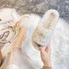 Spot Velvet Thick Bottom Flat Bottom One Word Large Size Fairy Fluffy Slippers Outer Wear Female Spring and Autumn 2025 New Models