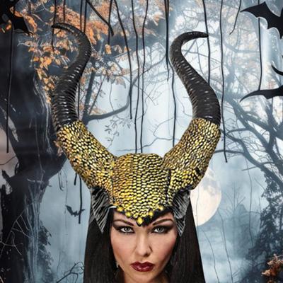 Cadılar Bayramı Şeytan Boynuzları Kostümü Siyah Lateks Uzun Boynuzlar Kadınlar Yetişkinler Boynuz Başlığı Cosplay Cadılar Bayramı Kostümü