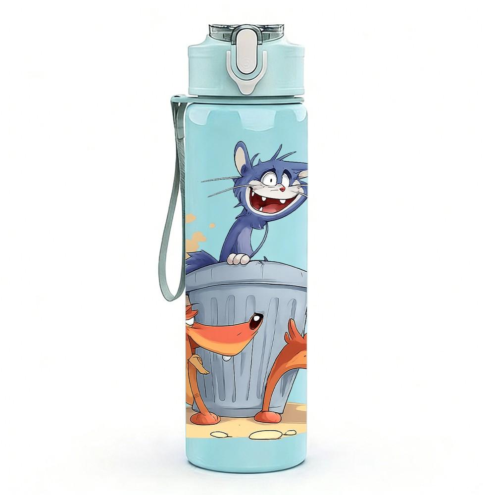 1PC Bucket Cat Cartoon 750ml Color Plastic Sports Water Bottle Leakproof Flip Straw Lid Suitable for Sports Office Home Use