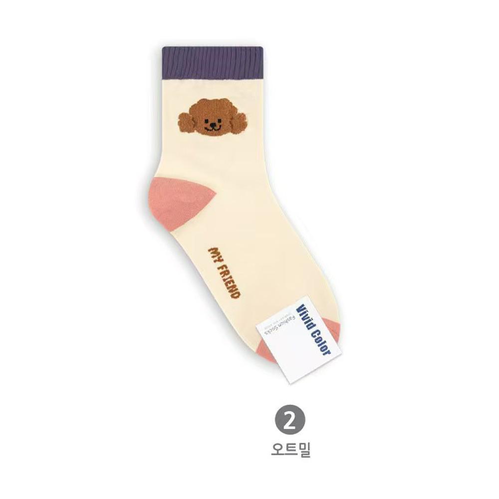 Korean Vivid Color Women's Cartoon Mid-Calf Cotton Socks for Spring/Autumn