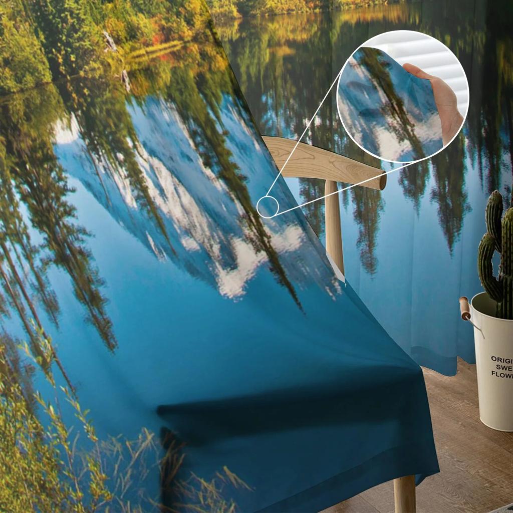 Lakeside Forest Mountain Tulle Curtain Home Office Window Decor Bedroom Kitchen Balcony Modern Sheer Curtain