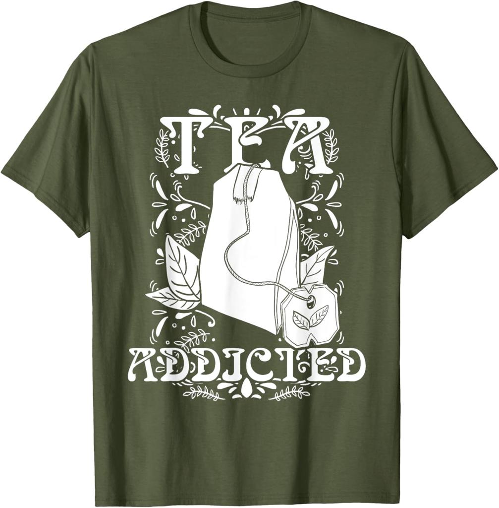 Tea Addicted Graphic Tee Soft Cotton Casual Short Sleeve TShirt Lover Gift