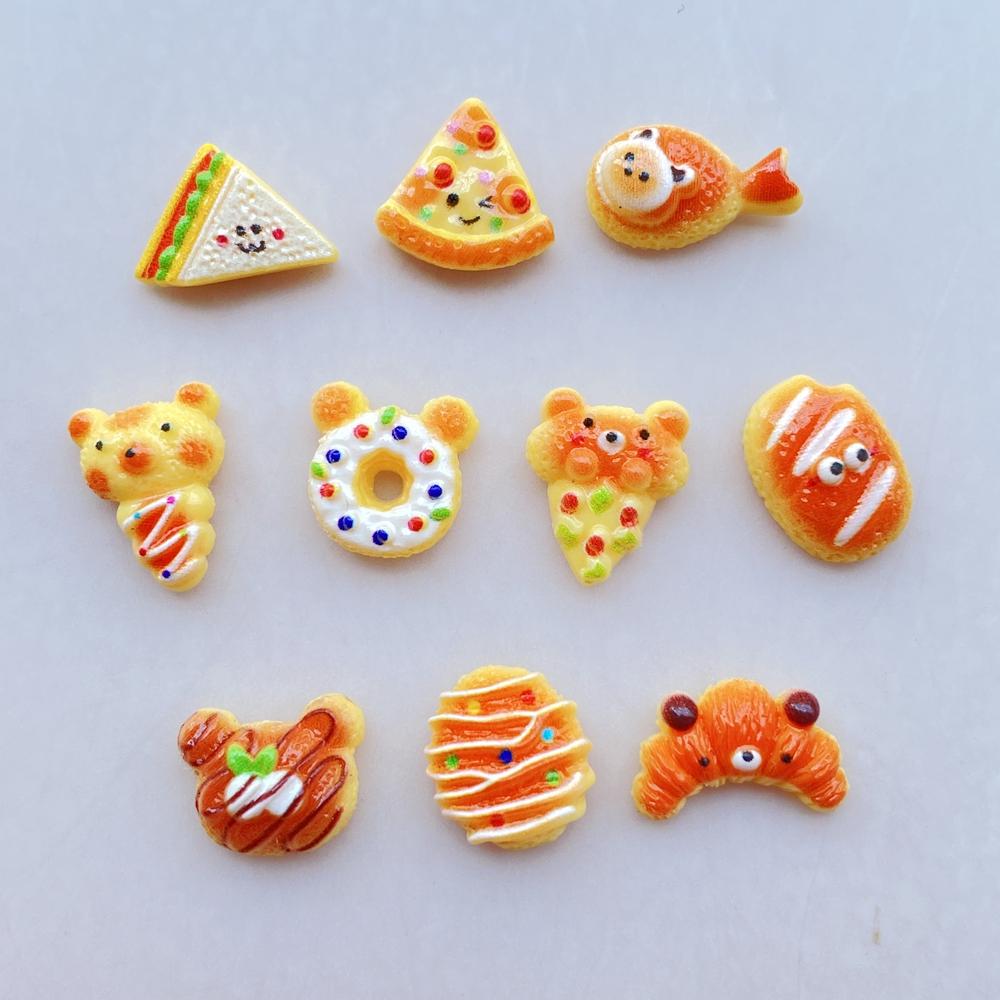 50 Pcs Cute Mini Simulated Bread, Donuts, Pizza Flat Back Resin Cabochons Scrapbooking DIY Jewelry Hairpin Craft Decoration