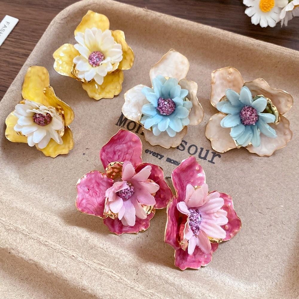 Korean Style Exaggerated Ear Pendant Iron Cloth Floral Ear Studs Colorful Flower Earrings  Daily