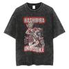Hot Anime Demon Slayer Kokushibo Graphic Print Washed T Shirt Men Vintage Cotton Tshirts Manga Casual Tee Harajuku Male T-shirt