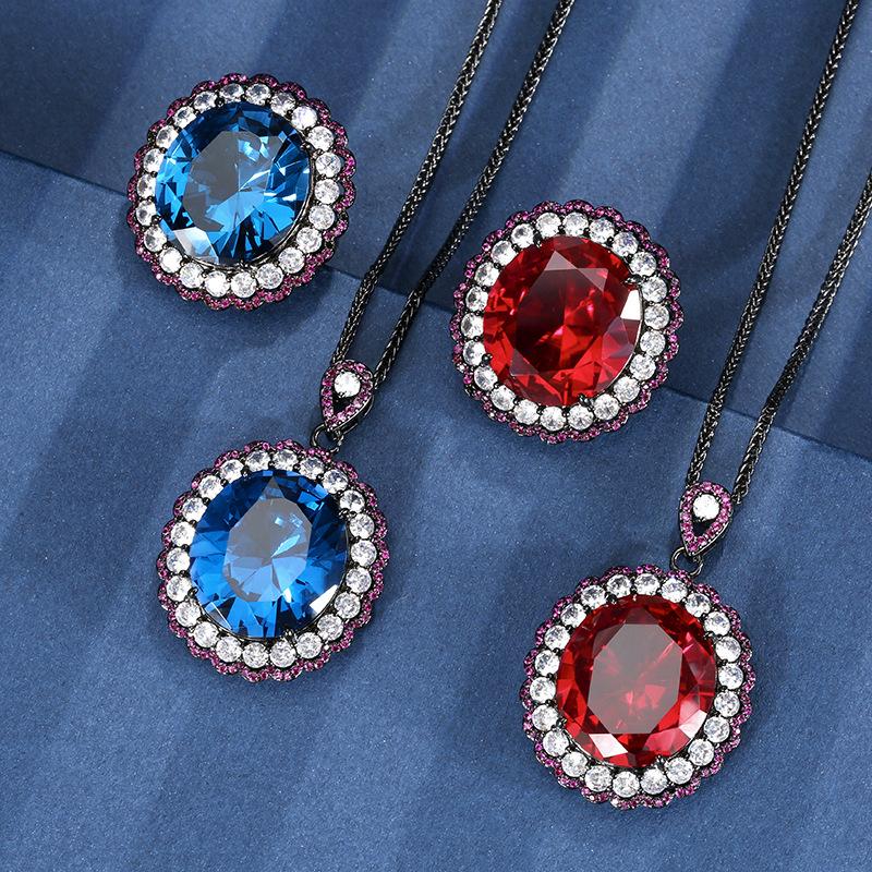 Jewelry Copper Bottom Gold Plating Simulation Corundum Light Luxury Black Gold Set Main Stone 18 * 20