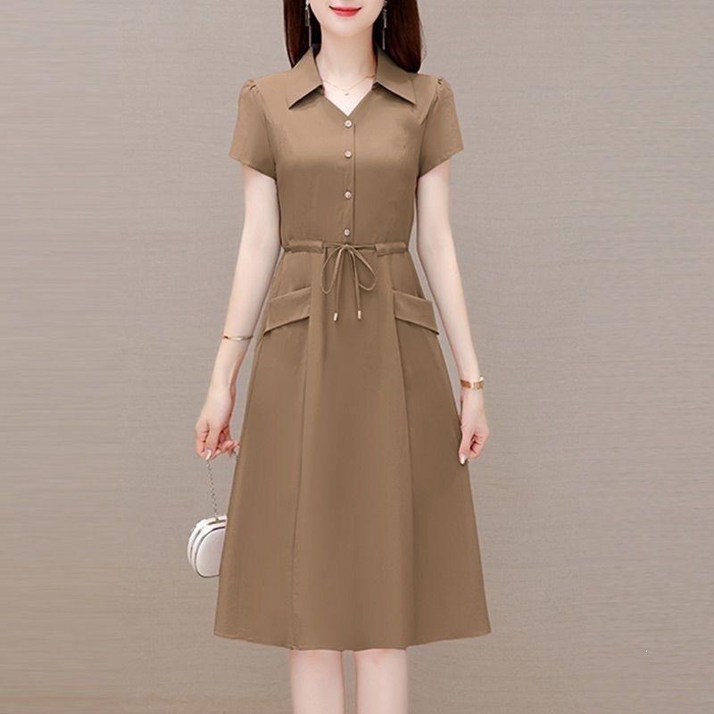 Medium mother dress short-sleeved dress medium old girl summer new waist cover thin temperament foreign skirt