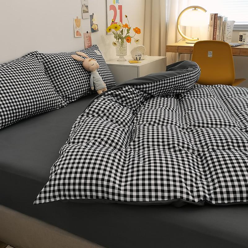 Classic Plaid Bedding Set, 1 Duvet Cover 2 Pillowcases, Brushed Microfiber, Ultra-soft,Bed Set for 1/2 People