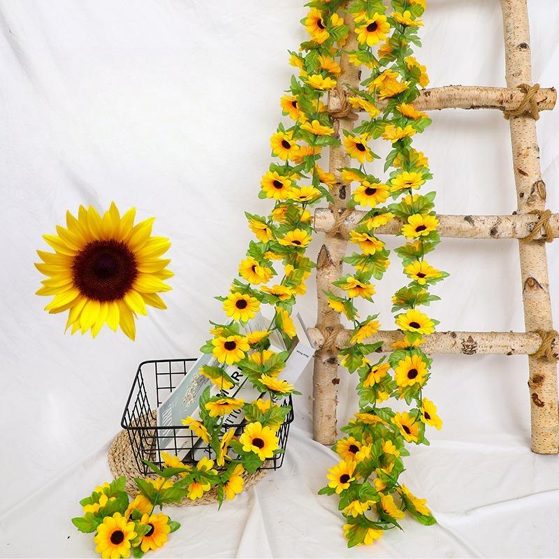260cm Simulated Sunflower Vine Sunflower Flower Wreath Home Pipe Wrapped Decorative Flower Strip Wedding Flower Arch Decoration