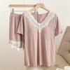 Girly Summer Pajama Set: Two-Piece Lace Home Wear, Short Sleeves & Pants, Chest Pads, Casual & Outdoor Wear