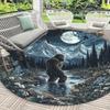 Bigfoot Moonlight Forest Rug Round Flannel Nature Wildlife Scene Floor Mat for Patio Deck Outdoor Indoor Adventure Lover Gift