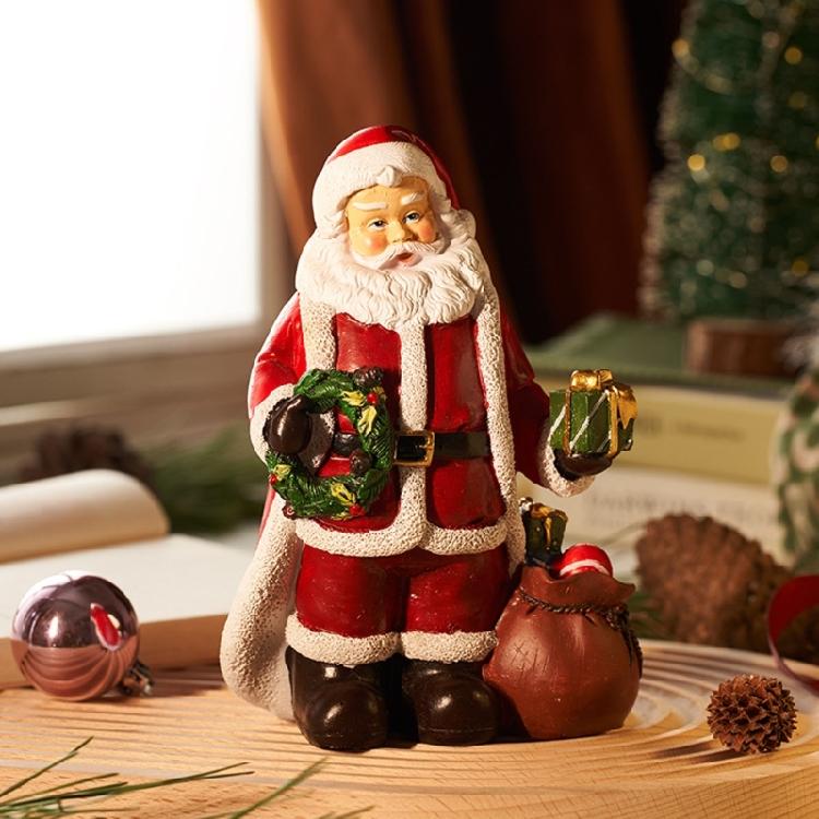 Mini Santa Claus Figurines Holding Gifts Small Resin Sculpture Home Decor