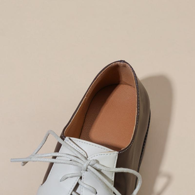 Fashion Women's new spring and autumn square toe lace up mid heel plus color blocked casual and comfortable Oxford single shoe