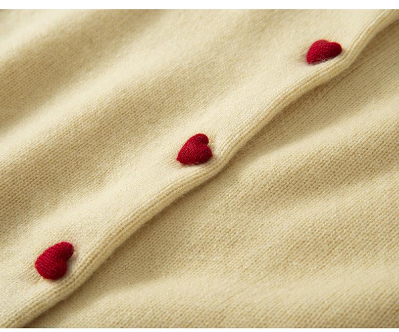 Heart Button Cashmere Round Neck Knit Cardigan - Autumn/Winter Collection