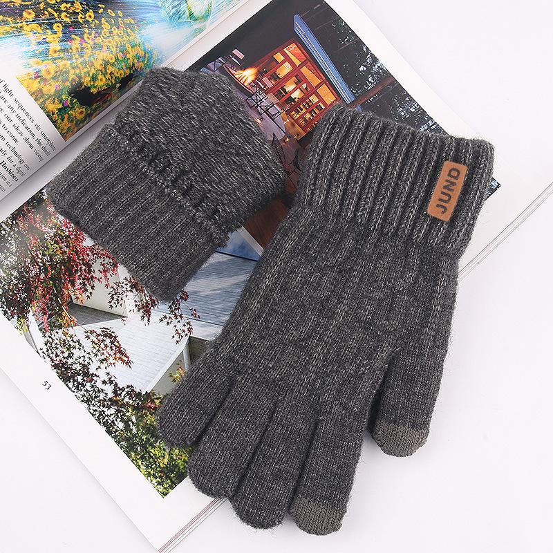 New Wool Touch Screen Gloves Warm Autumn and Winter Knitted Half-finger Gloves Piled Thickened Jacquard Gloves