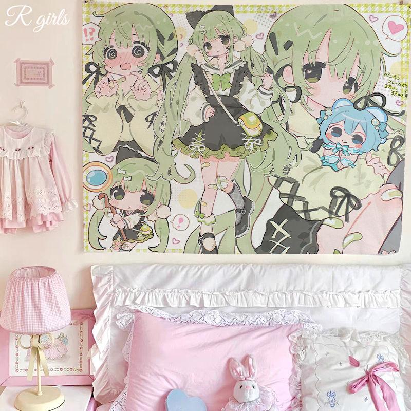 

ins Japanese sweet girl background wall hanging cloth cartoon cute bedroom room decoration background cloth wall tapestry 74x94cm(29x37in)