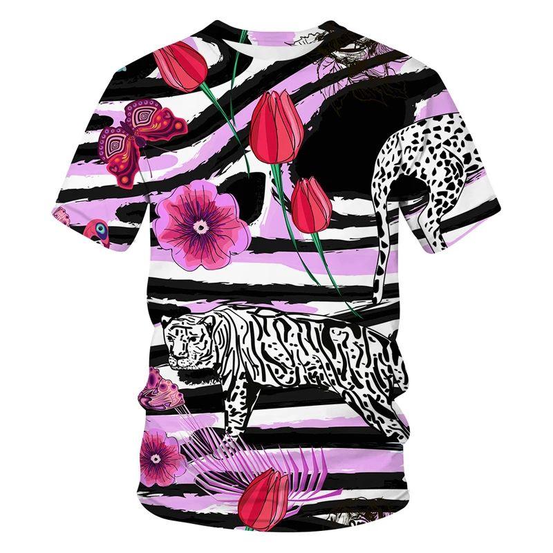 

Женская летняя футболка с 3D-принтом животных и цветочным принтом, с круглым вырезом и коротким рукавом, модная свободная и веселая персонализированная футболка больших размеров 6XL