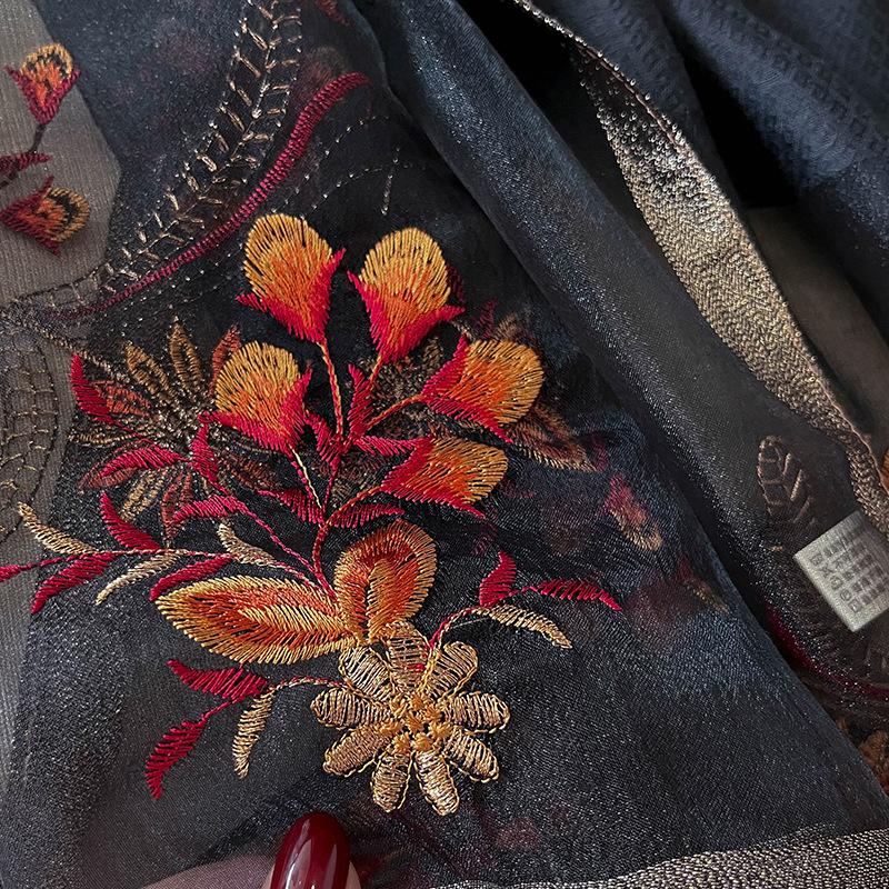 Luxury Silk Feeling Women Scarf Embroidery Shawl And Wraps Foulard Female Hijab Bandana Scarves For Lady Flowers Beach Stoles