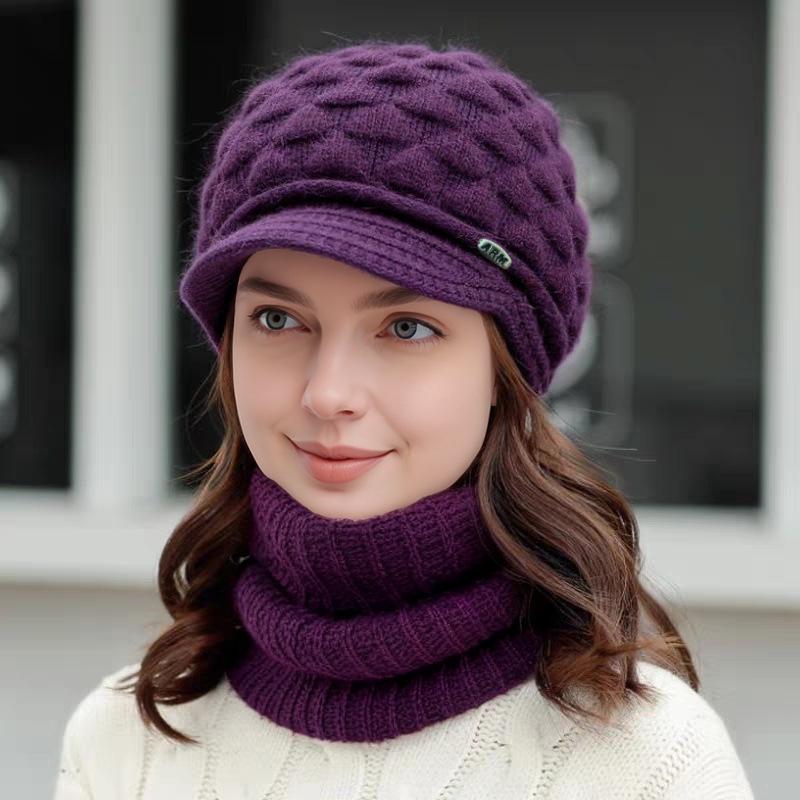 Damen Strick-Wintermütze mit kurzer Krempe - Samtgefüttert, vielseitig, warmes Wolldesign für Mittelalte und Ältere