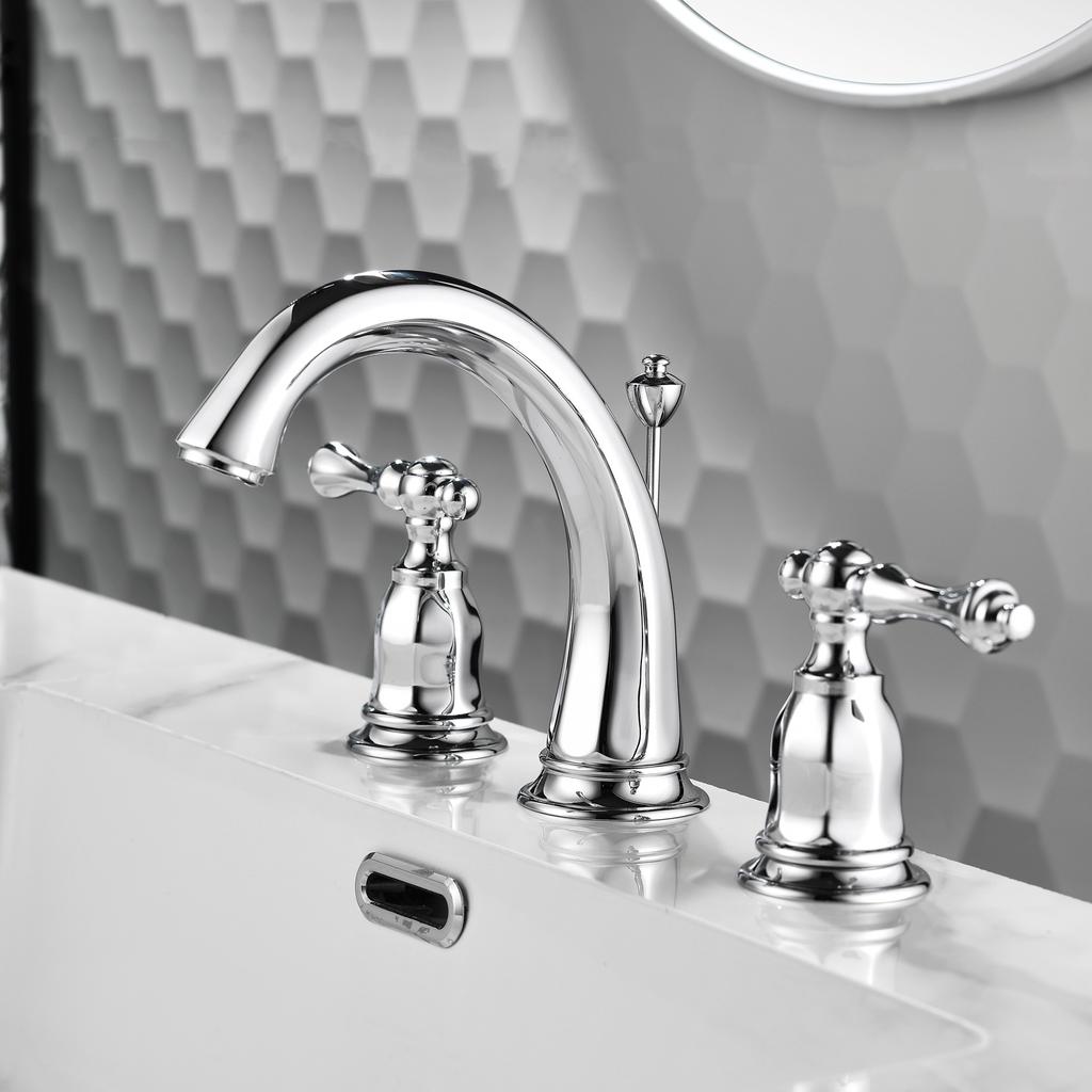 Luxury Widespread Basin Faucet hot and cold 8 inch Sink faucet Chrome Brass Three Holes Black bathroom sink tap with pop up