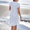 Women's Casual Cotton And Linen Striped Printed Short Sleeved Shirt Dress
