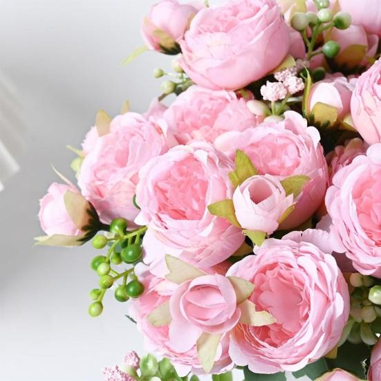 5-Head Artificial Peony Bouquet with Buds Realistic Faux Silk Peony Flower with Stem for Wedding Bridal Bouquet Floral Arrangement Table Centerpiece