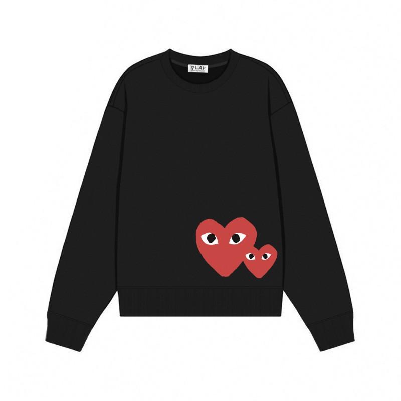Relaxed Fit Cotton Sweatshirt With Heart Print Long Sleeve Crew Neck Fleece Lined Unisex Winter Casual Top