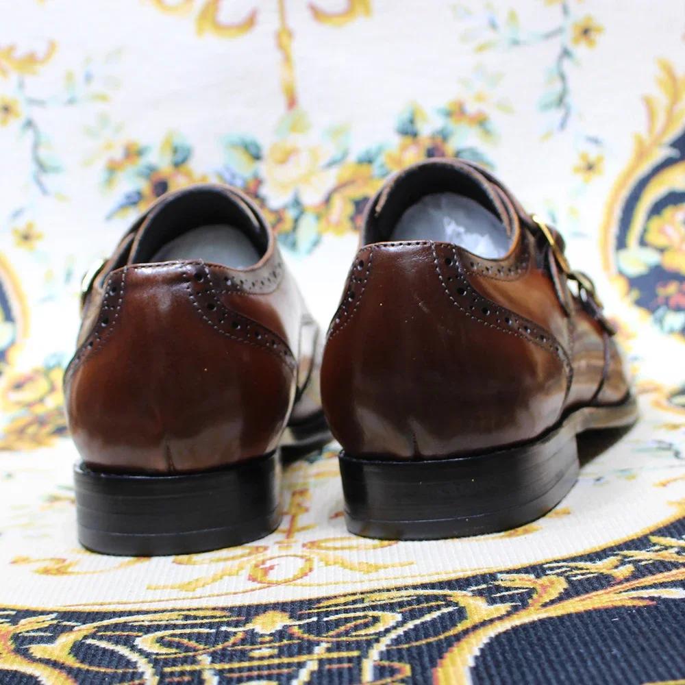 Fashion Men's Genuine Leather Double Buckle Monk Strap Dress Shoes Wingtip Toe Loafers Brogue for Wedding Office Business Footwear