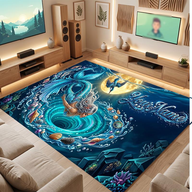 Underwater Fish Theme Soft Crystal Velvet Rug Custom Name & Text Print Non Slip Floor Rug for Bedroom Living Room