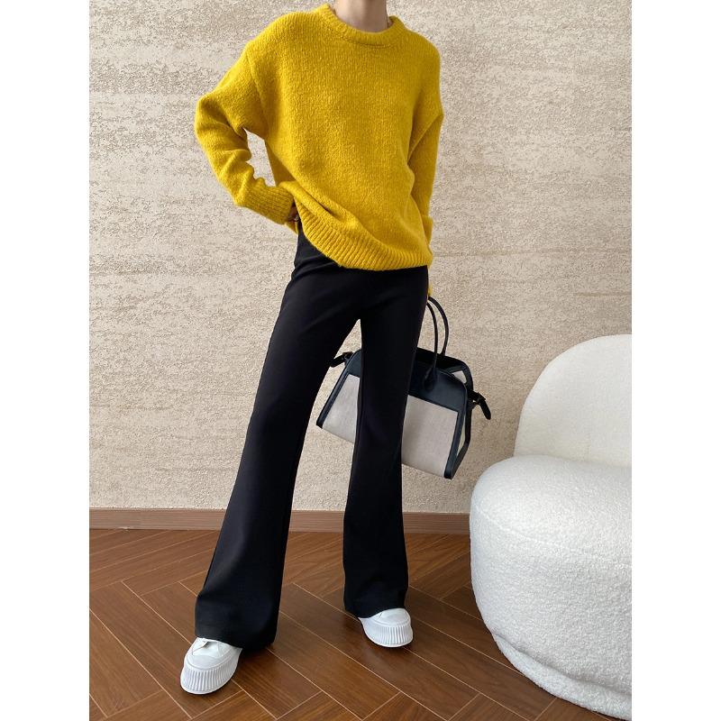 

Sinan SN6384 Осенний свободный вязаный свитер свободного кроя - однотонный, круглый вырез, повседневный стиль One Size жёлтый