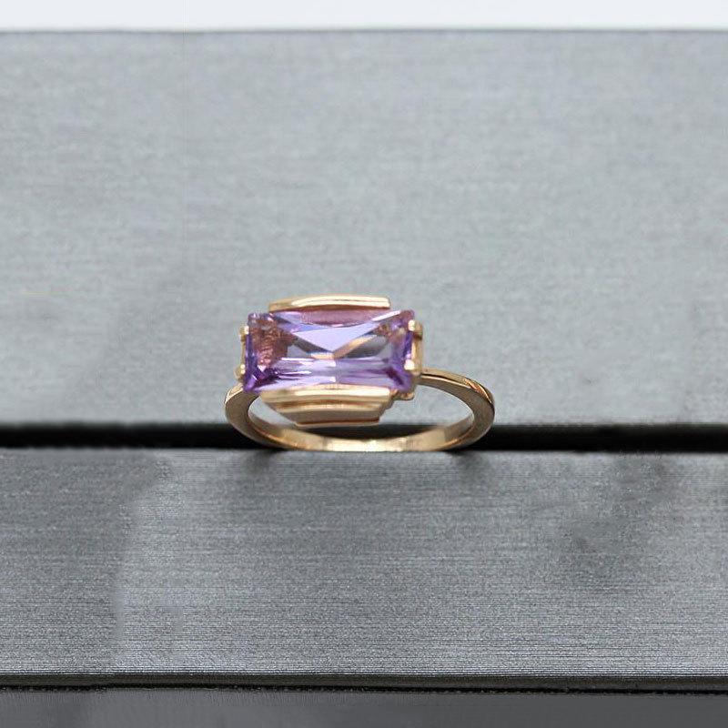 Russia 585 Purple Gold Amethyst Ring Luxury Temperament Color Gold Plated Rose Gold Live Design Ring
