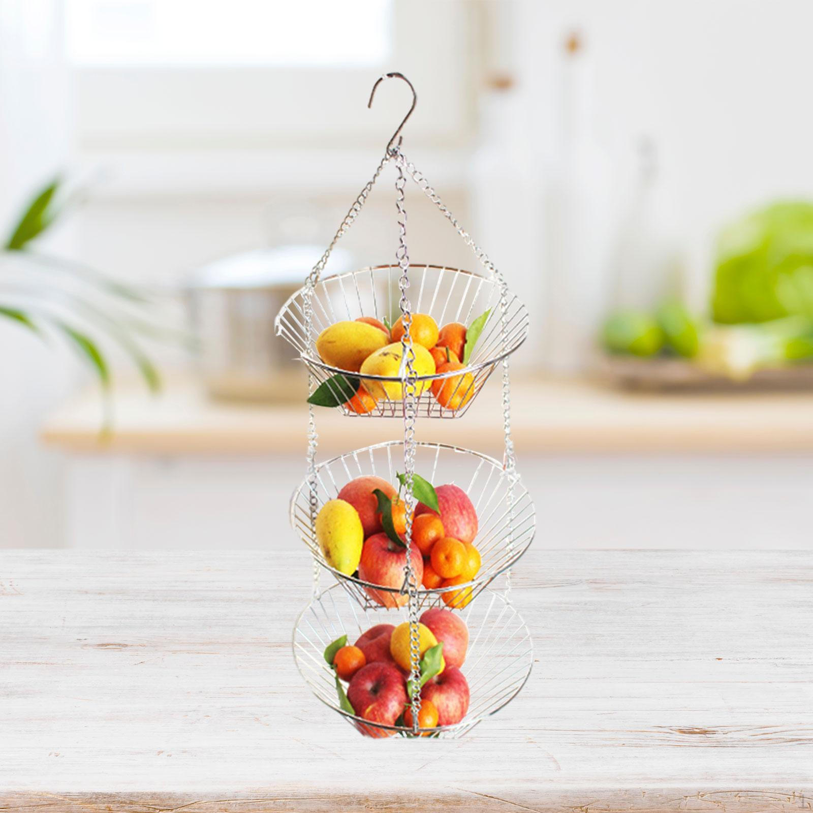

3-х уровневая подвесная корзина для фруктов и овощей, железная, с крючком, кованое железо Boxed